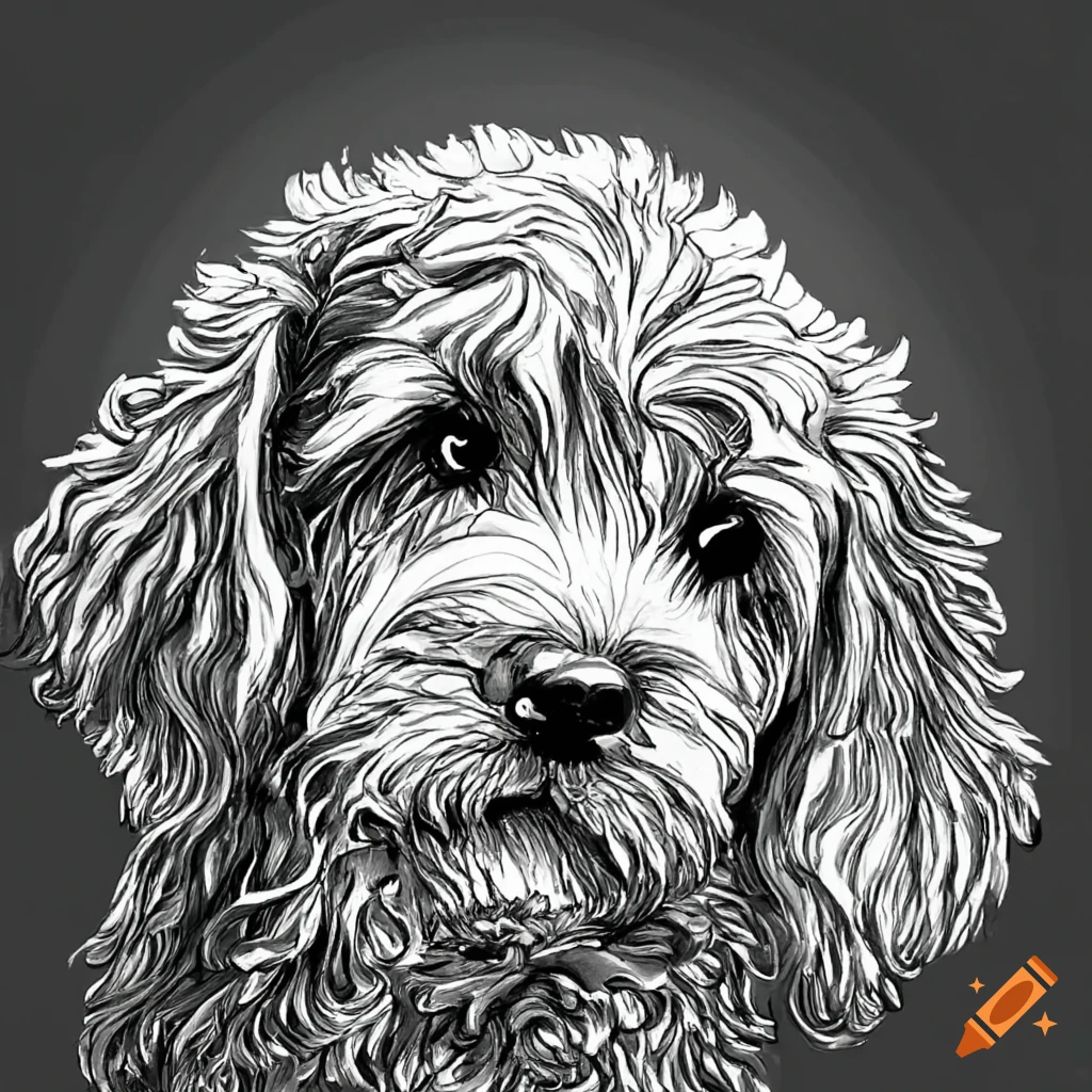 a playful goldendoodle on a coloring book page