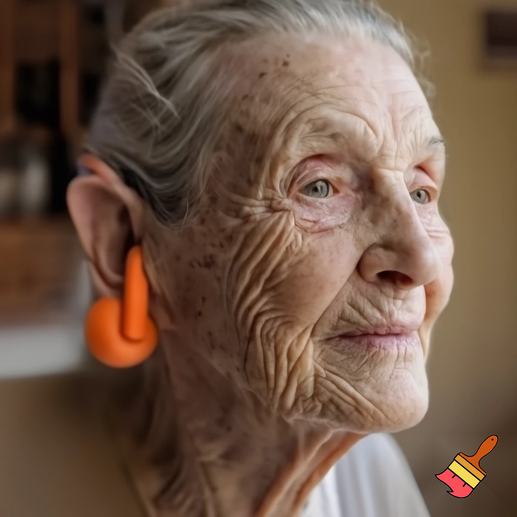 Grandma with earplugs in earcannal