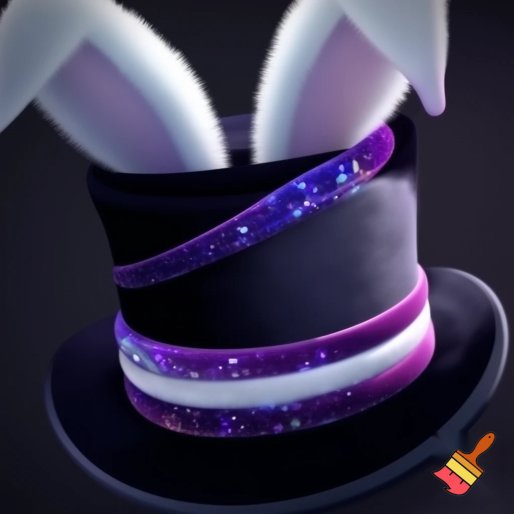 Black top hat with bunny ears velvet white and purple purple and white headband fabric and velvet glitter, purple and pink special present
