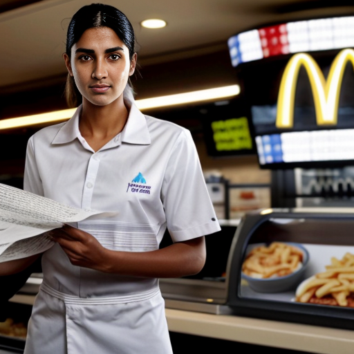 make mcdonalds worker stand wiith paper 'dzimumakts' with empty  lines bellow and in india
