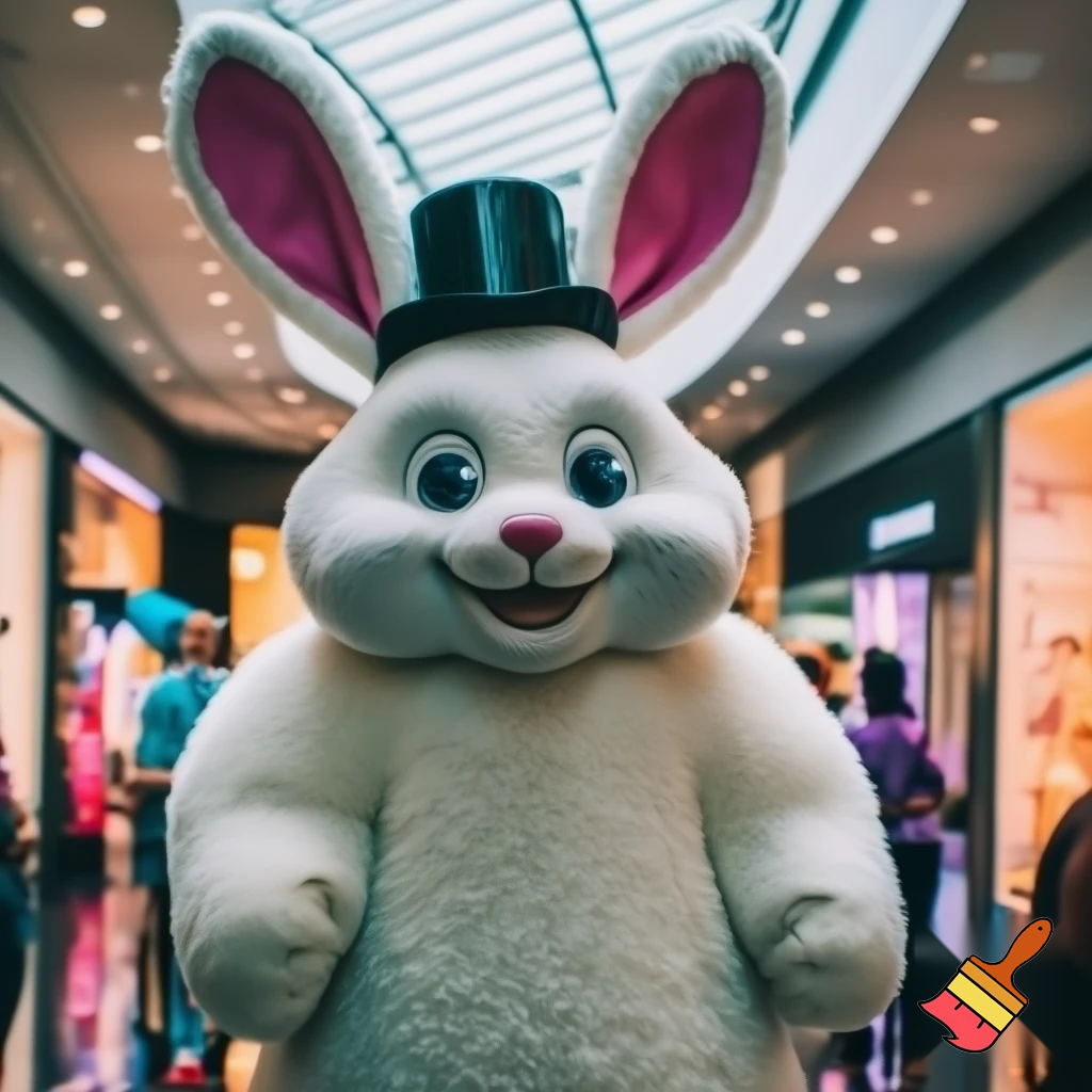Easter bunny mascot costume top hat shopping Centre