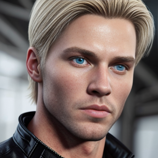 create an imatge of a guy that is strong, blue eyes, blond and no beard
