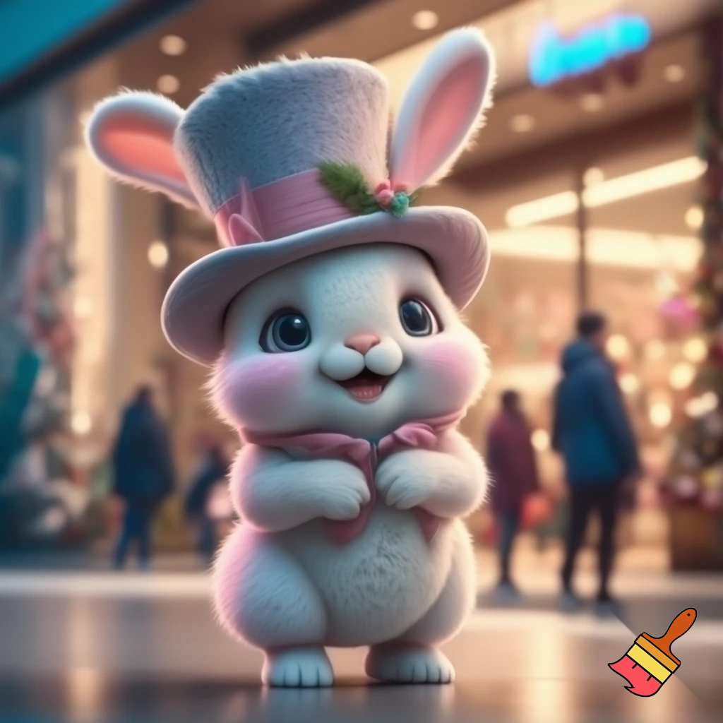 Easter bunny mascot costume shopping Centre winter top hat