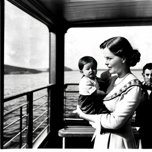 vintage barbie , her husband , children ,and baby on the deck of the titanic