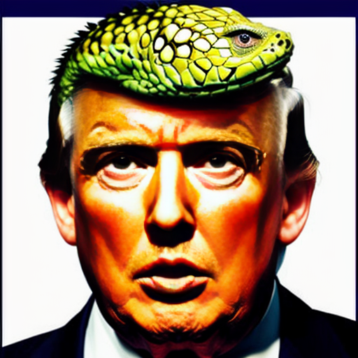 Donald Trump as a reptilian hybrid harvesting humans