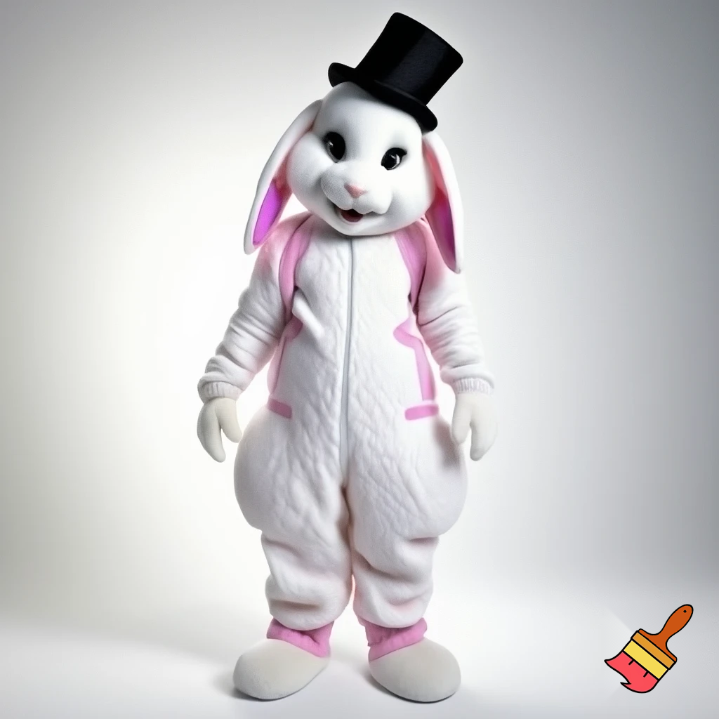  Mascot costume Easter bunny costume top hat pink and white