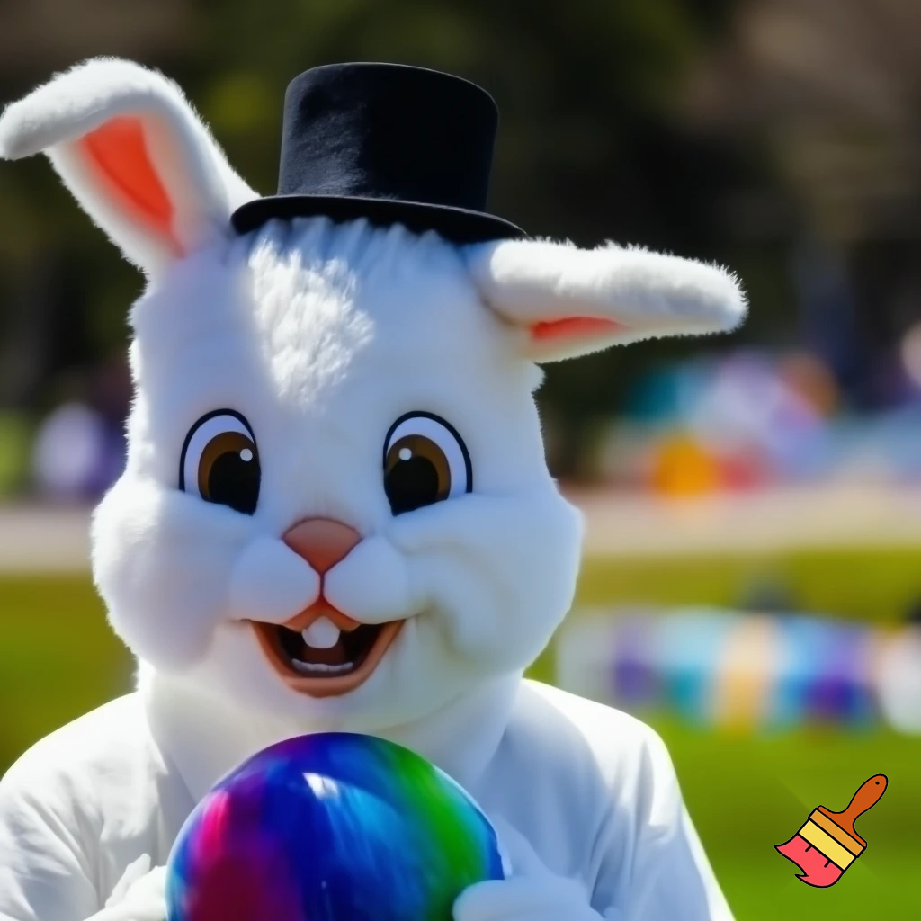  Easter bunny mascot costume top hat photo taken with the Easter bunny