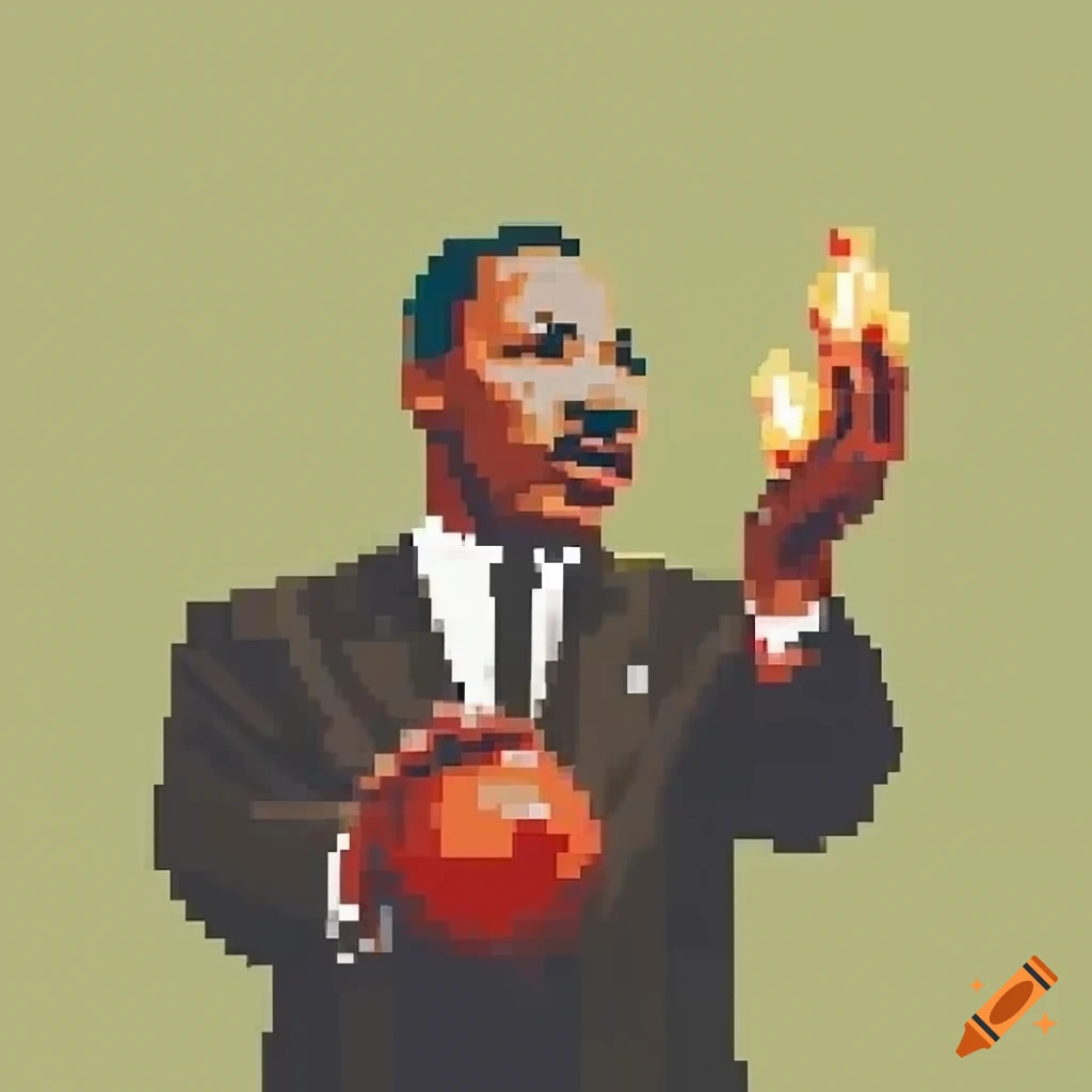 MLK throwing fireballs with his hands pixelart