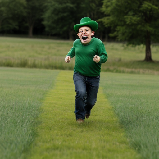 leprechaun running through grass laughing hysterically