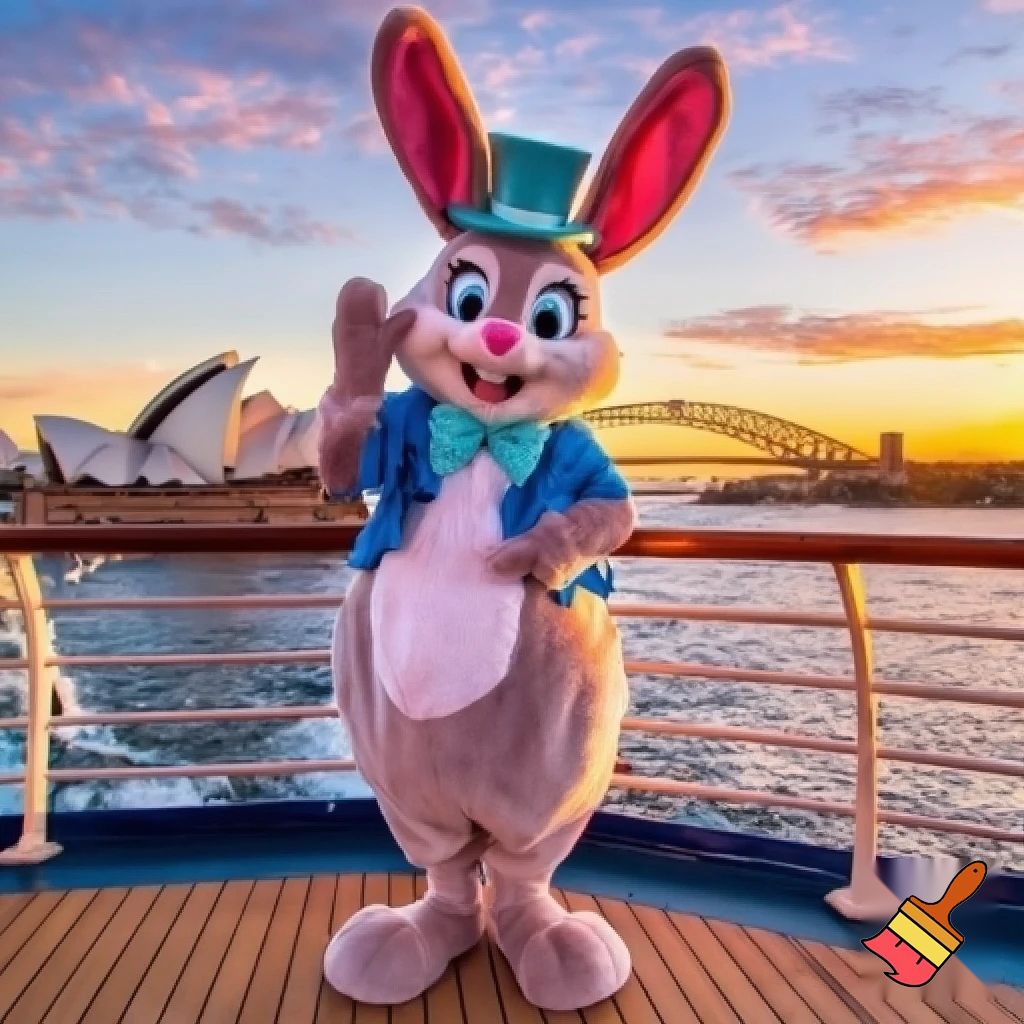 Easter bunny mascot Disneyland costume with the top hat Australia Disney cruise ship