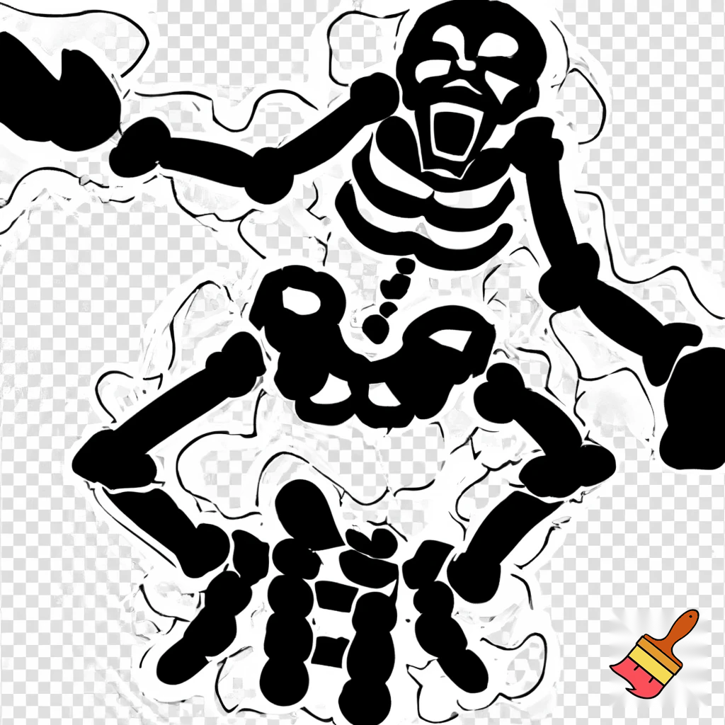 create a skeleton screaming like a madman in a clip art style that is easy for traceing
