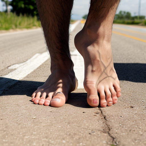 A barefoot young man