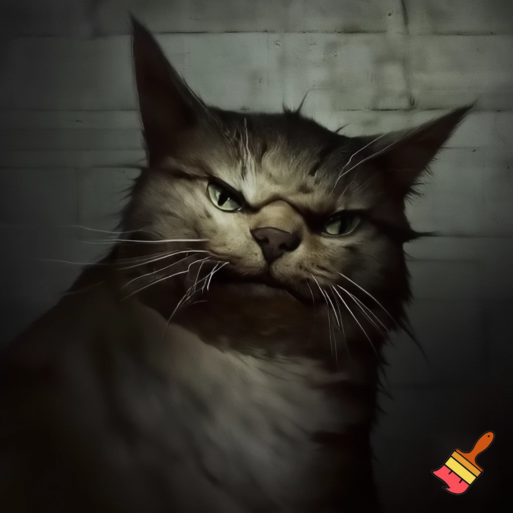 wanted mugshot of mean, tough looking, feral cat