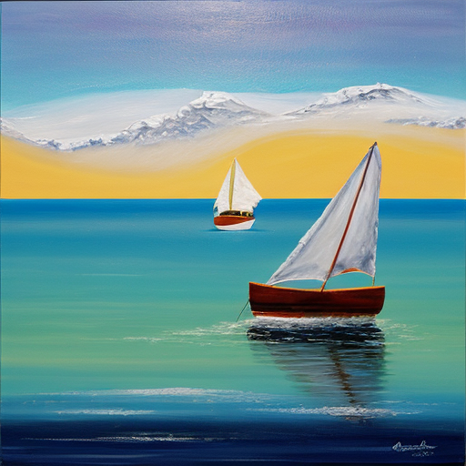 postmodern acrylic painting sea and boats 