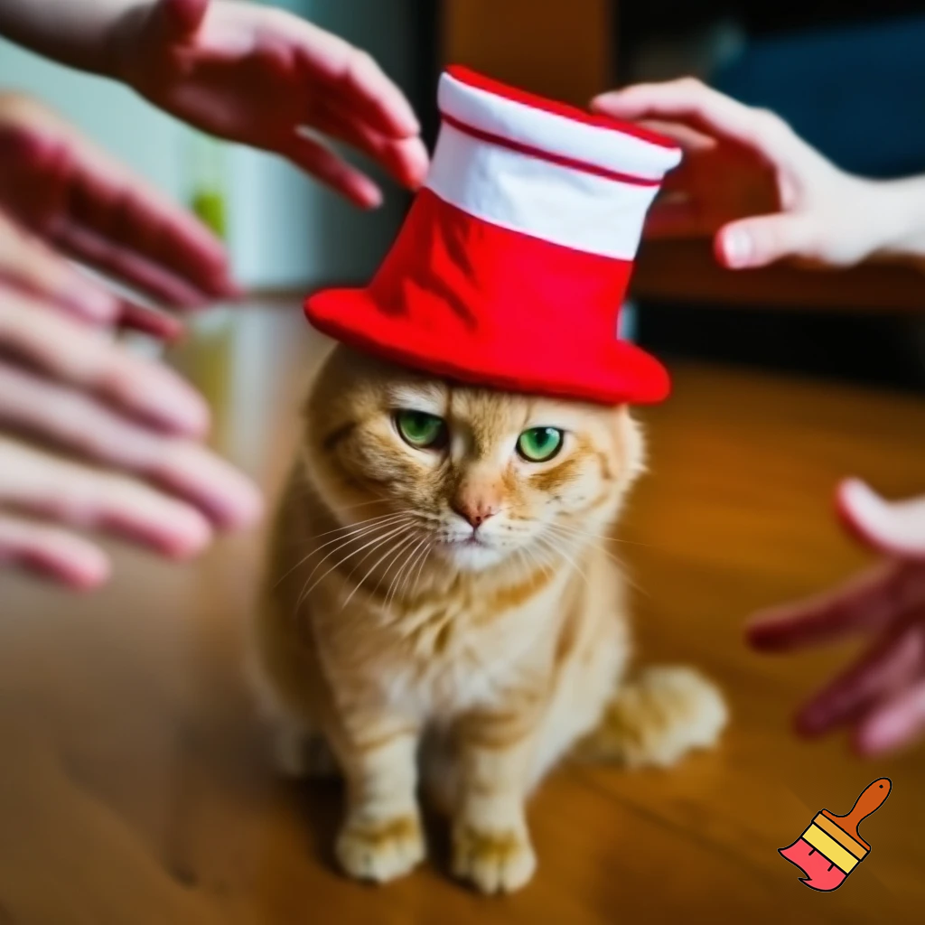 cat in a hat but the people want to touch it 😾