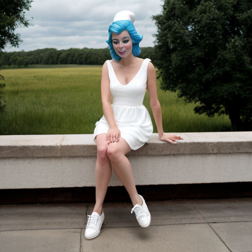 Smurfette white dress white shoes on a sitting Cloud