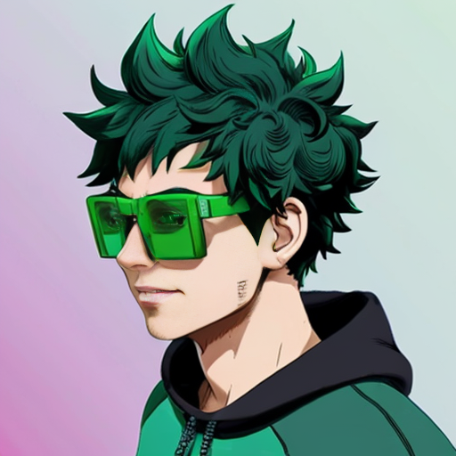 Izuku Midoriya from My hero academia wearing drippy glasses with nike tech fleece and a sideways cap for a profile picture make it look like izuku midoriya and really realistic
