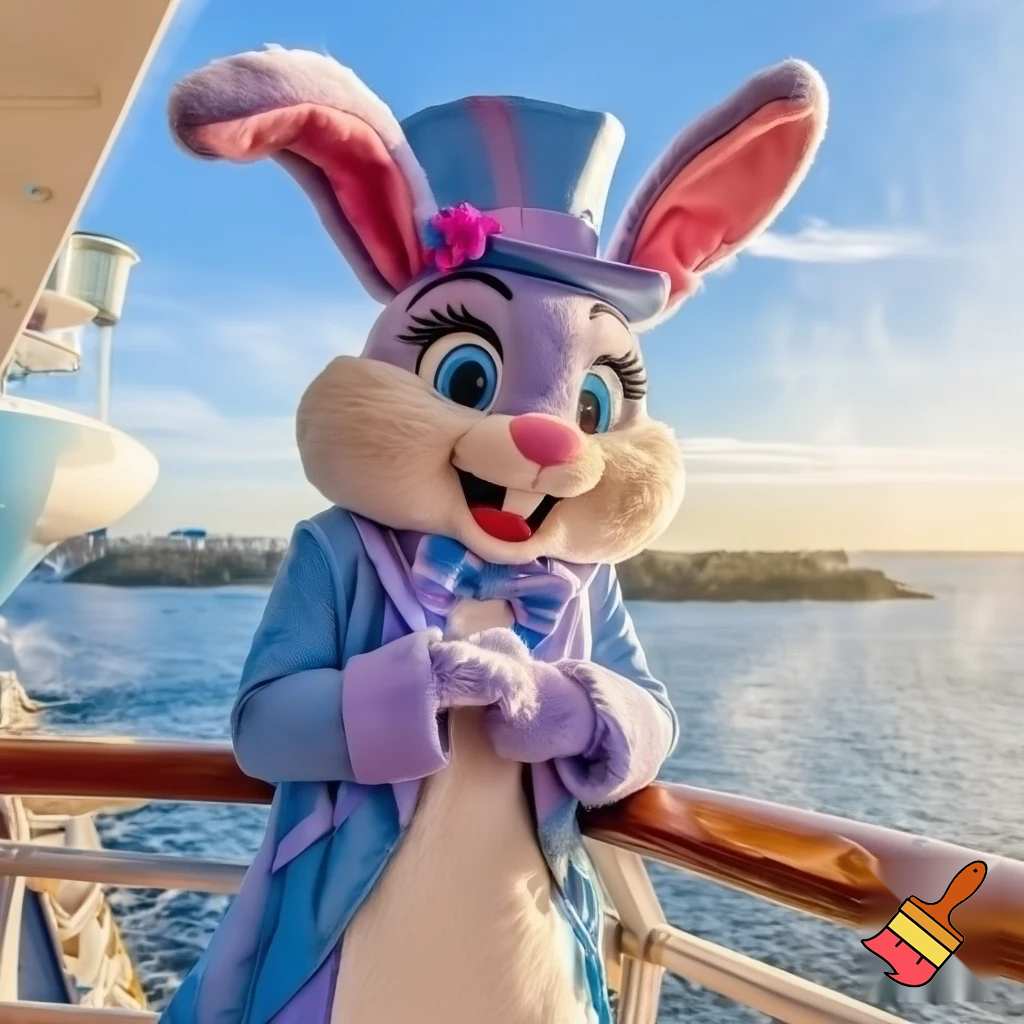 Easter bunny mascot Disneyland costume with the top hat Australia Disney cruise ship