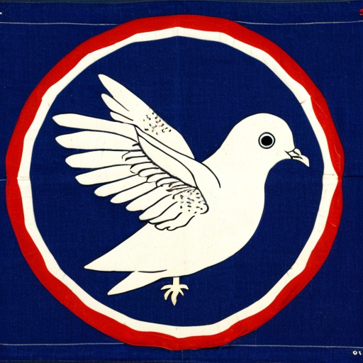 a flag with a dove in the middle and line designs behind the dove