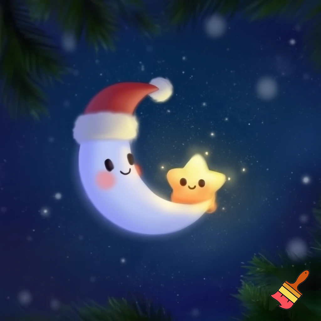 Star and moon christmas cartoon