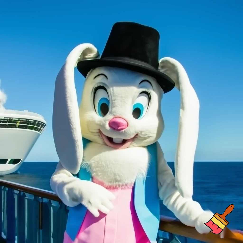 Easter bunny mascot Disneyland costume with the top hat Australia Disney cruise ship