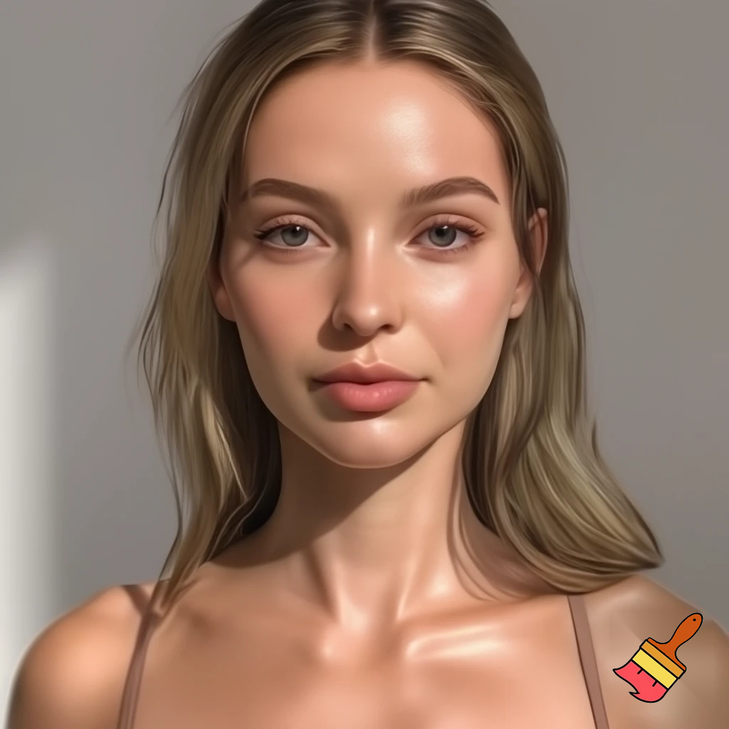 portrait of a young adult woman 22 years old with an oval to slightly narrow face, high natural facial symmetry, and clearly defined but not exaggerated cheekbones. Straight, narrow nose, harmoniously proportioned lips, symmetrical eyes with a calm, friendly expression. Light to dark blonde, slightly wavy hair. Natural skin texture, subtle makeup. Soft daylight, neutral background, modern, athletic body with big breats