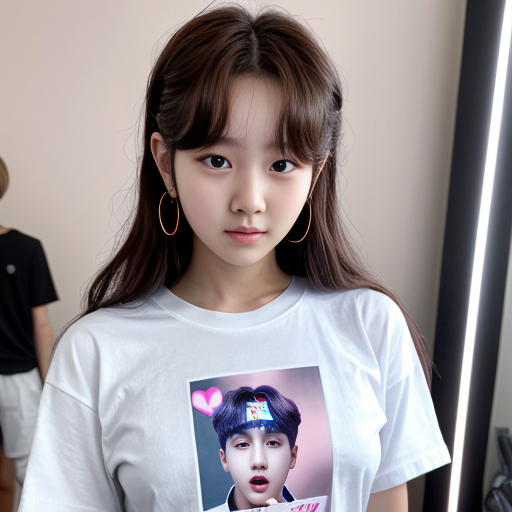 an girl hoding a bts bangtan bomb 
lightstick and has Neni written on her shirt
