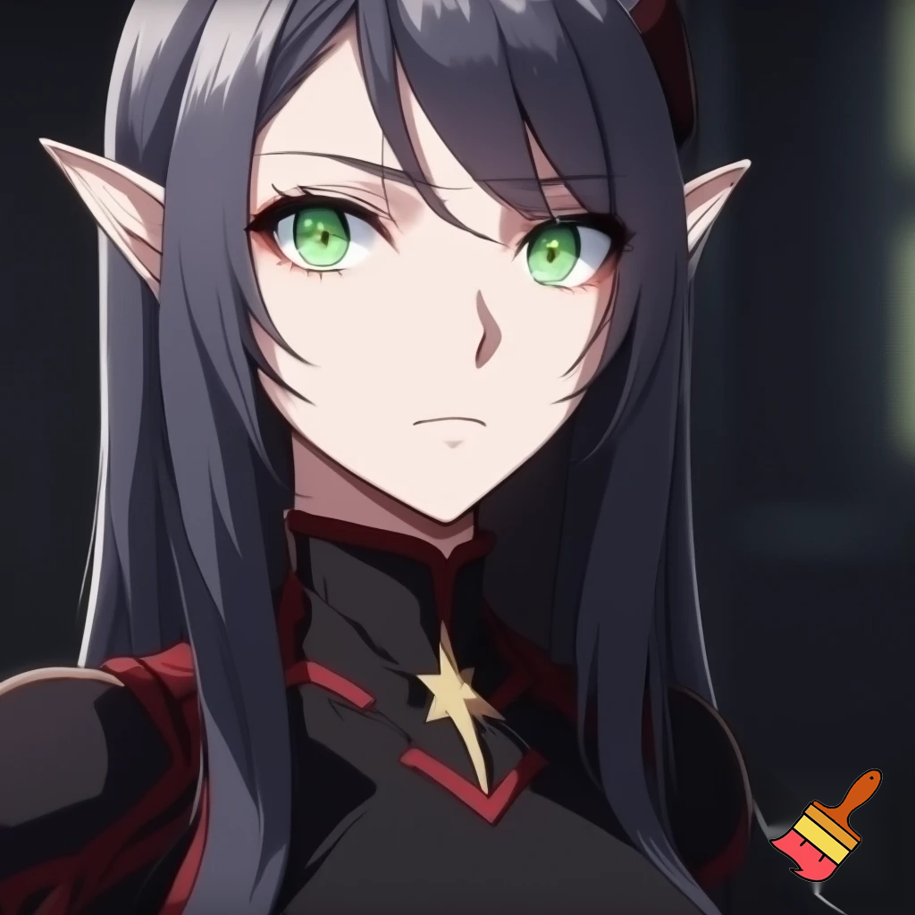 je souhaite générer un personnage d'anime ce sera une fille avec des cheveux long lisse et un peux ébouriffe elle sera moitié elfe  moitié démon  et elle aurat des yeux  vert perçant  