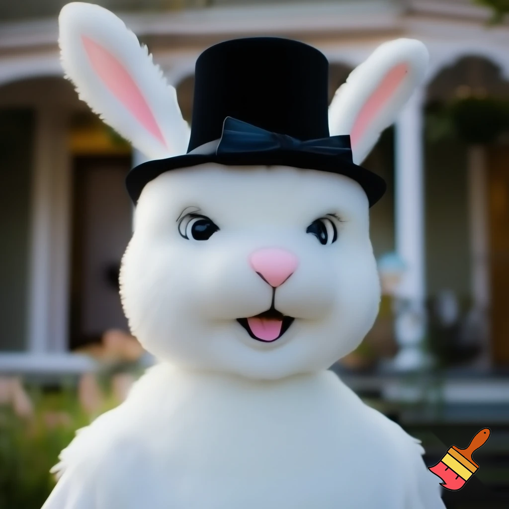 Easter bunny mascot costume top hat house