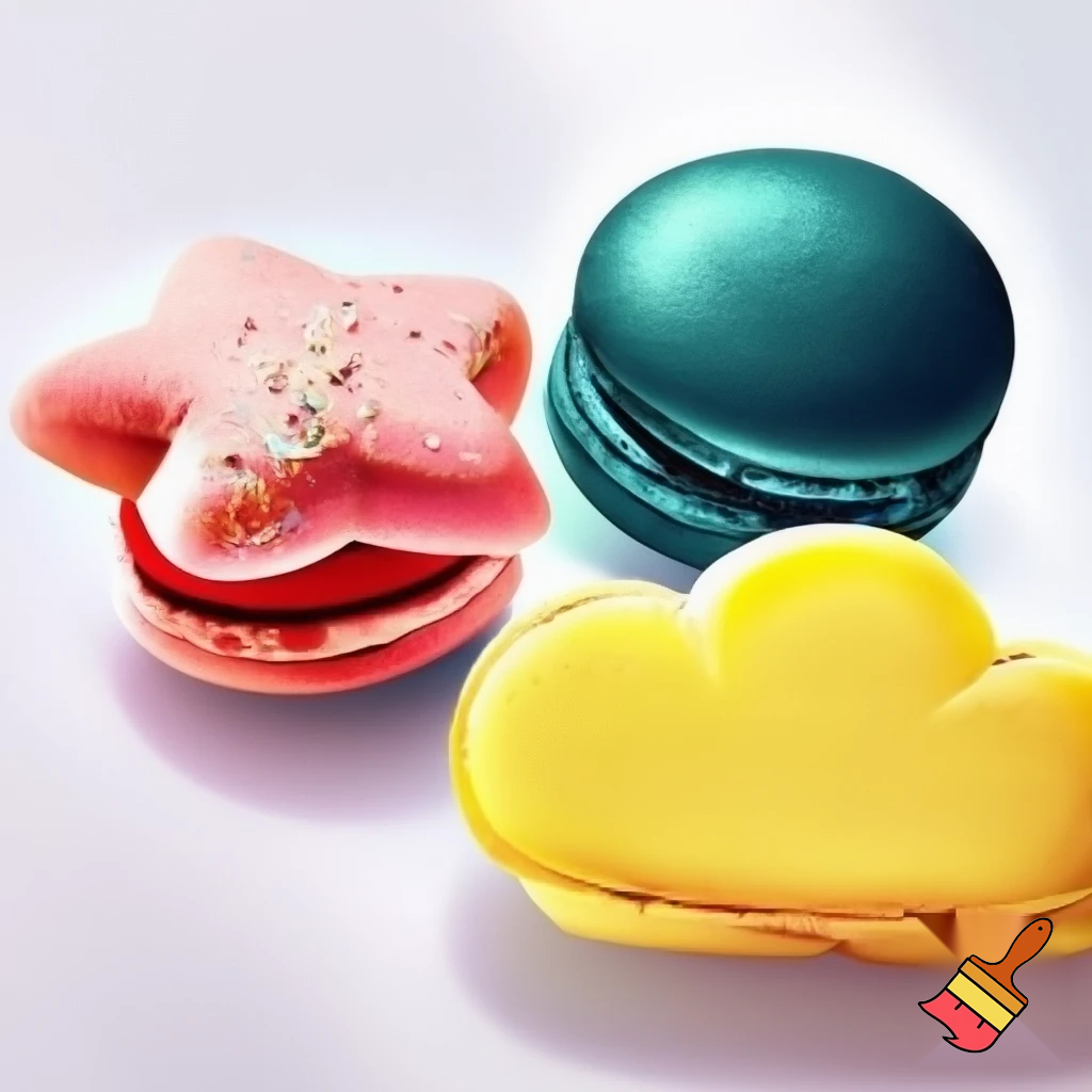 3 different types macaroons in different shapes and colors/ flavors