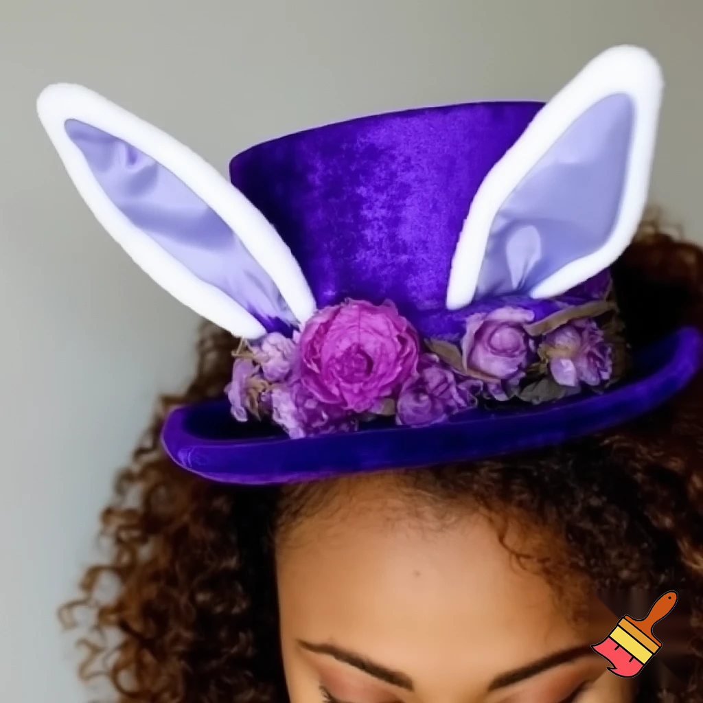 Easter bunny headband, top hat, Easter hat headband, top hat, purple and white, purple and white velvet top hat