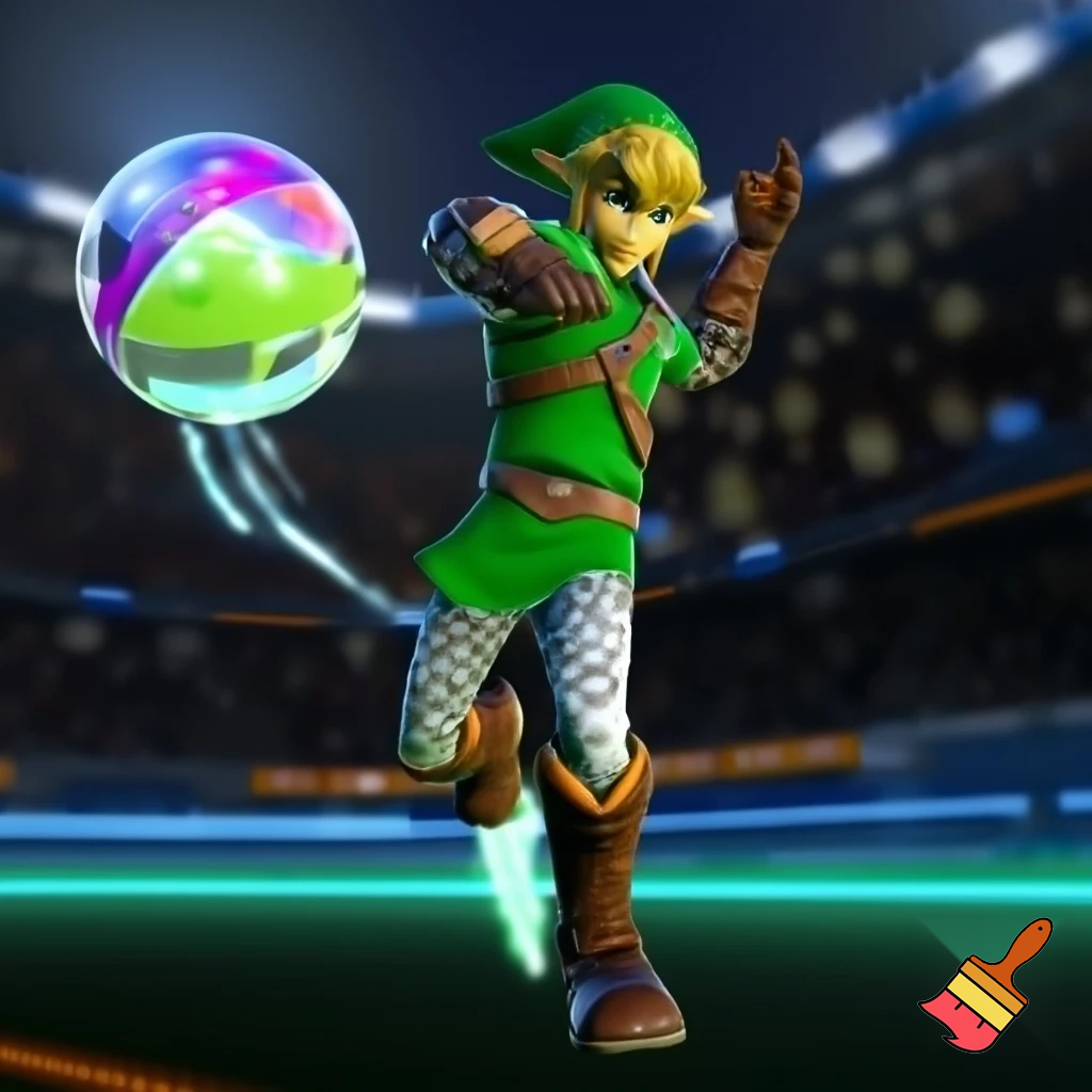 make a image of link from zelda and Rocket League merging with cool efects 