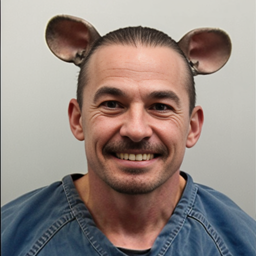 evil rat, mugshot smirking , super strong criminal