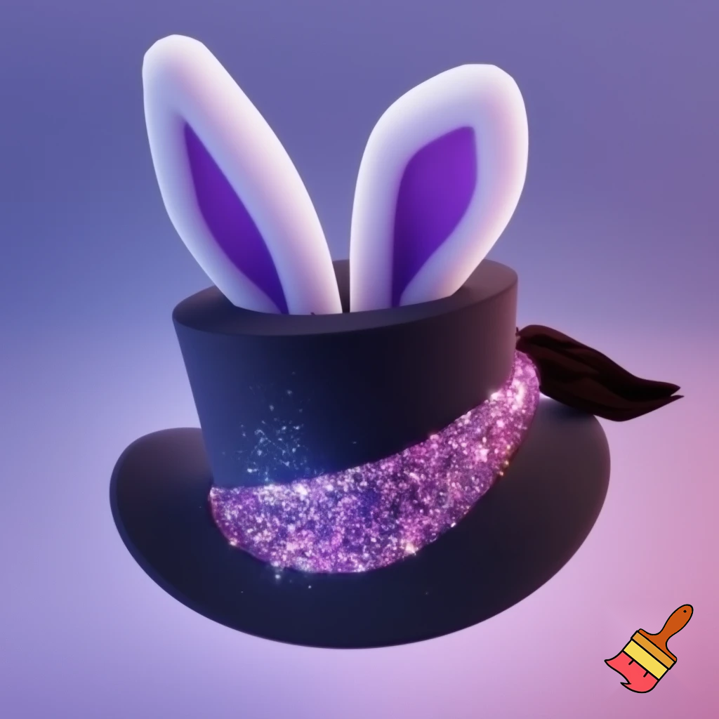 Black top hat with bunny ears velvet white and purple purple and white headband fabric and velvet glitter, purple and pink special present true special and delicate velvet pink and purple