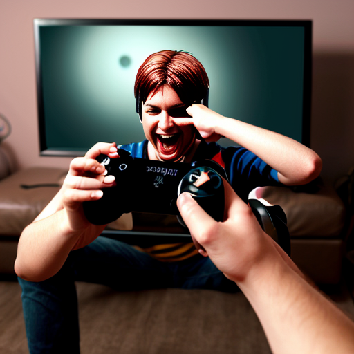 Create an image about an adult playing video games nostalgic and happy at the same time.