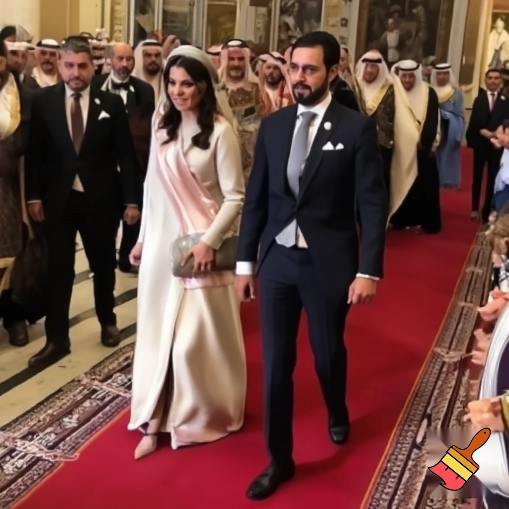 arab princess walking down the aisle next to her soon to be husband side view looking sad