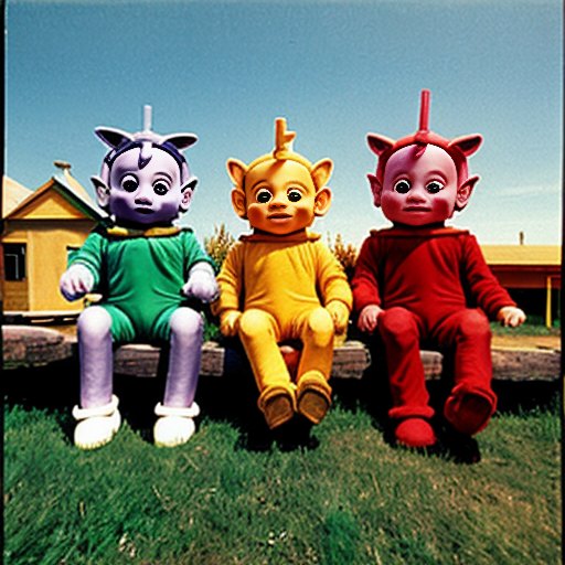 Teletubbies in 1997 sitting on top of their house
