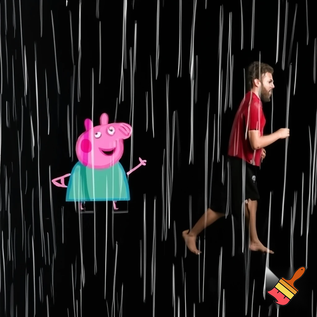 Dad run and peppa pig scary run rain room