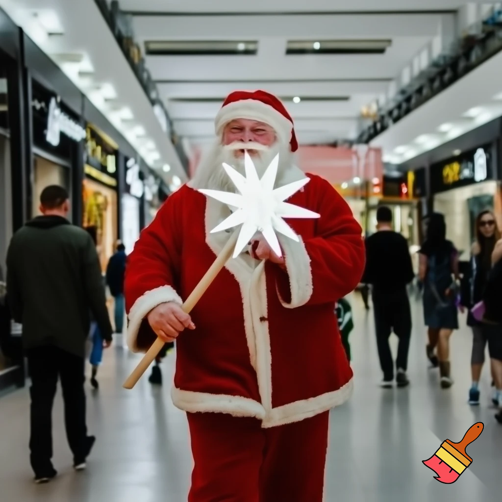 Santa Claus, Russia with a star walking stick real person in the shopping centre