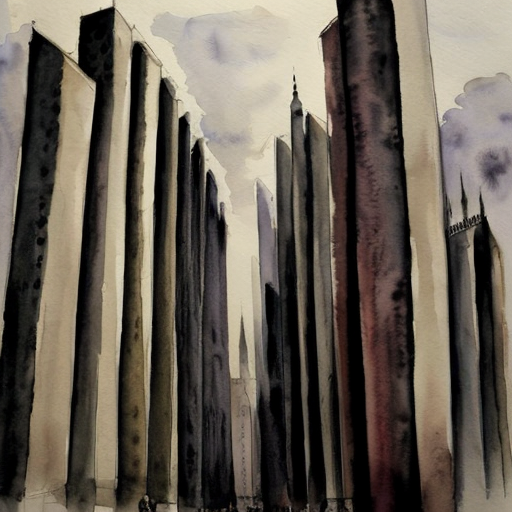 City inspired in the german expressionism architecture, exagerated forms, surreal buildings and deformed lines. Dark tone