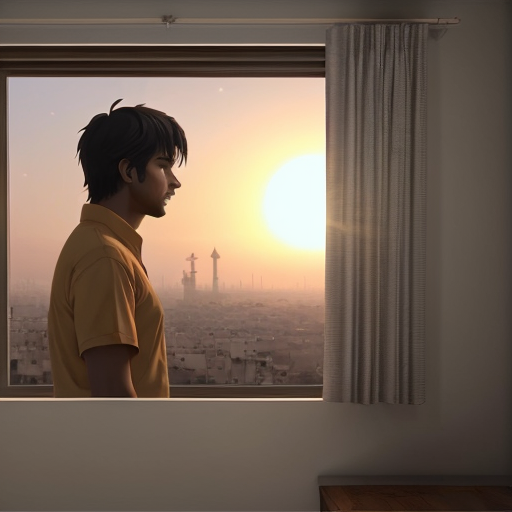 “Anime cinematic realism in Makoto Shinkai style, glowing warm sunlight falling through window, emotional Indian male standing near a window holding a guitar, eyes closed, feeling incomplete and lost in love, soft breeze moving curtains, vibrant colors with golden hour lighting, realistic reflections, subtle light particles in air, background showing a dreamy Indian rooftop skyline, gentle lens flare, high-detail illustration, cinematic composition for YouTube thumbnail — for song titled ‘Tohre Bina Adhura Lagela – Reprise Version | Bhojpuri Soul Song 2025 | Male Acoustic Version | Vishal Sah Song’.”