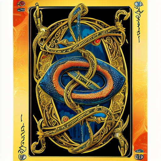 Magician fantasy art tarot number 1 snake belt dagger on table alchemist infinity symbol manifesting 