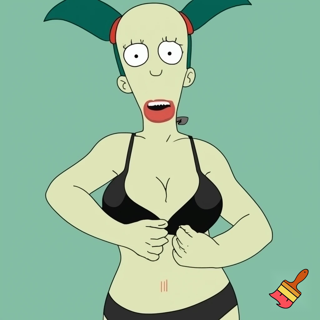 Busty Anime girl in a black bra 