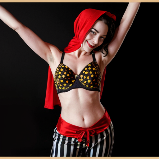 90's disney's 2d aladdin style comic black background and panels of 
panel 1 Harley Quinn with light black and red striped harem pants and bra and black and red curved slippers with both hand palms place together and hiding the bottom of her mouth with a light black and red striped veil wrapped around her arms and shoulders. 
panel 2 she danced with light black and red striped harem pants with light black and red striped bra and red and black curved slippers and with light black and red striped veil wrapped around her arms and shoulders and raising legs and bounced up and down her belly and shook her hips left and right. 
panel 3 as Harley Quinn with light black and red striped harem pants and bra and red and black curved slippers and with red and light black striped veil wrapped around her shoulders and arms and spreading her arms, happily revealing her face to the viewer and giving a smile as she shook her belly left and right. 
Panel 4 Harley Quinn with light black and red striped harem pants and bra and black and red curved slippers and with light black and red striped veil wrapped around her shoulders and arms has started to fading away , except her belly, which is bouncing around and growing. 
Panel 5 then the ball transforms into the fading in belly of Giant red haired giganta barefoot with dark yellow spotted yellow harem pants and bra and dark yellow spotted yellow veil wrapped around her arms and shoulders with her swaying her hips. 
Panel 6 red haired giganta barefoot with dark yellow spotted yellow harem pants and bra and dark yellow spotted yellow veil wrapped around her arms and shoulders then she is flexing her muscled arms. 