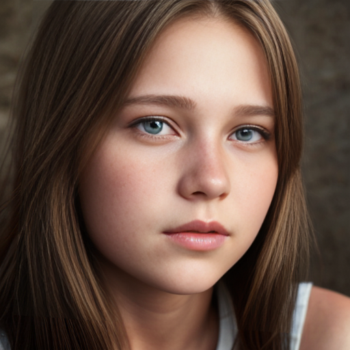 13 Year Old Floating Female Head Brown Hair Down. No Neck, No Body Visible.