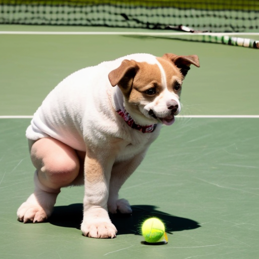 make a picture of a fluffy do playing tennis
