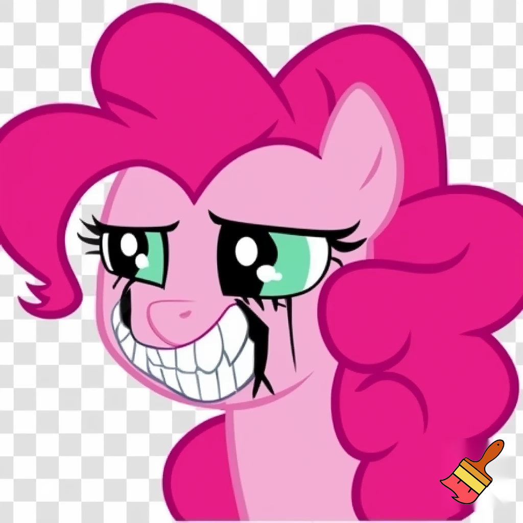 A pinkie pie with a smile teeth creepy eyes nightmare