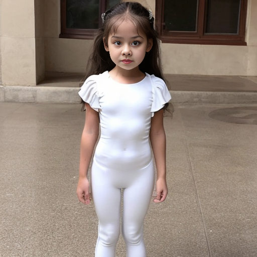 5岁女孩穿白色紧身衣，紧身衣布满大号镂空圈