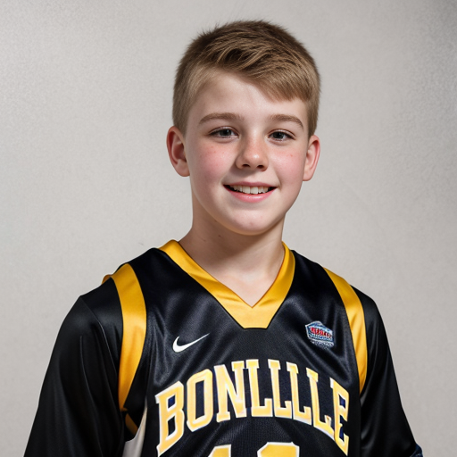 Make a high school age boy in a black and gold boonville basketball jersey