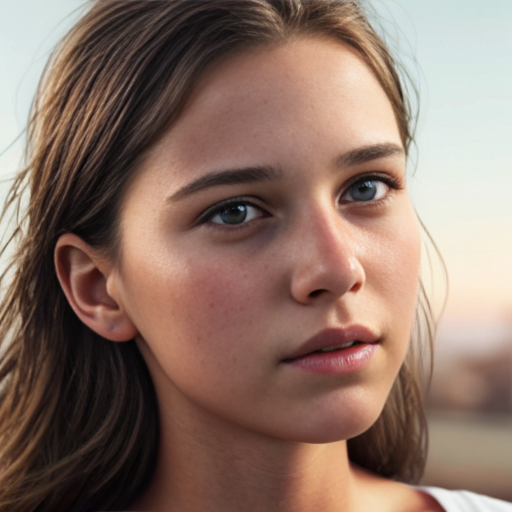 13 Year Old Floating Female Head Brown Hair Down. No Neck, No Body Visible.